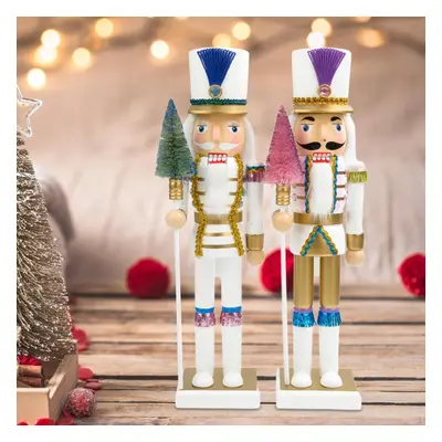 2x Christmas Nutcracker Ornament Figures Hand Painted Doll Solider Figurine Puppet Toy