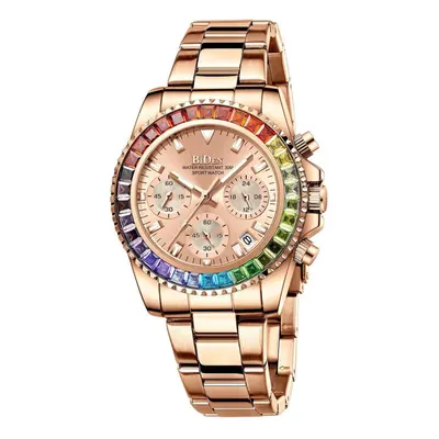 (rose) Biden Women&apos;s Fashionable Diamond Business Multifunctional Quartz Waterproof Watch