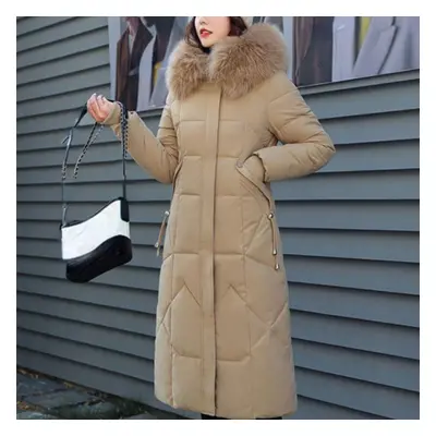 (yellow, L) New Snow Wear Coat Parkas Winter Jacket Women Hooded Fur Collar Parka Thick Warm Fem