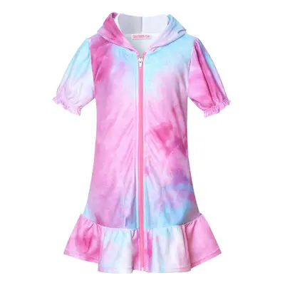 CHILDRENSTAR Girls Swim Coverups Tie Dye Terry Swimsuit Cover-Up Zip-U