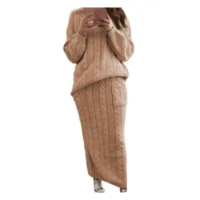 (khaki, XXXXXL) Winter Women Knitted Pieces Set Casual Solid Color Long Sleeve Pullovers Sweater