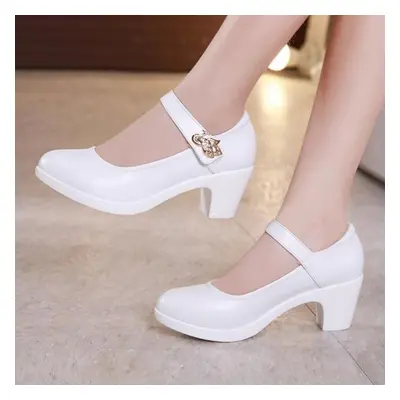 (white, 37) Plus Size Block Heels Platform Shoes Women Pumps Black White Heels Mary Jane Shoes L