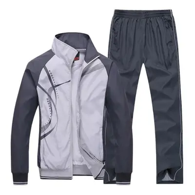 (grey, XL) Men&apos;s Sportswear Spring Autumn Tracksuit High Quality Sets Jacket+pant Sweatsuit