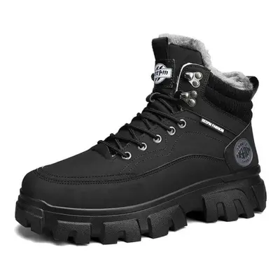 (black, 42) Men Tactical Winter Boots Mens Casual Ankle Winter Shoes High Top Platform Leather O