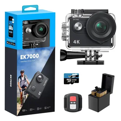 (EK7000 With 64GB microSD Card) Action Camera with 64GB microSDXC Memory Card - 20MP Ultra HD Un