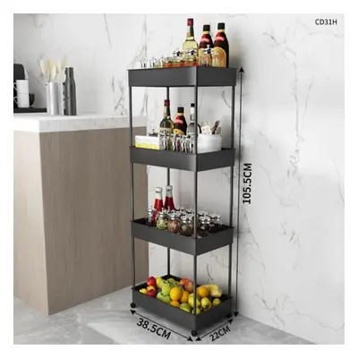 (black, 38.5*22*105.5cm) 2/3/4 Tier Slim Storage Cart Kitchen Bathroom Organizer Shelf Mobile Sh