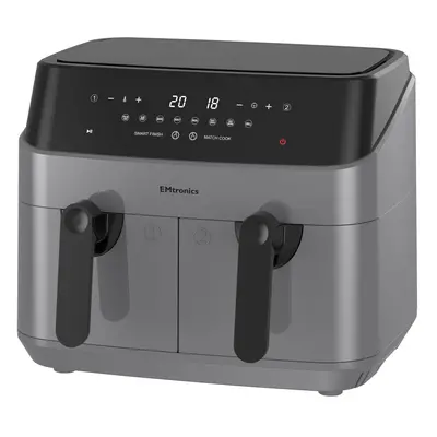 EMtronics Double Basket Air Fryer Litre with Minute Timer - Grey