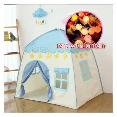 (blue, tent with lantern) 1.3m Portable Children&apos;s Tent Wigwam Folding Kids Tents Tipi Baby