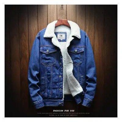 (navy blue, L) Mens Winter Thermal Sherpa Lined Blazer Denim Jacket Jeans Tops Coat Casual Fashi