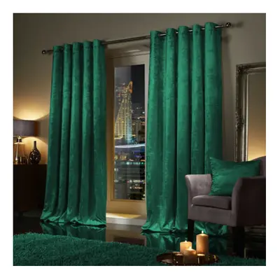 (90" x 90" (228cm x 228cm), Green Emerald) Luxury Velvet Curtains Ready Made Eyelet Ring Top