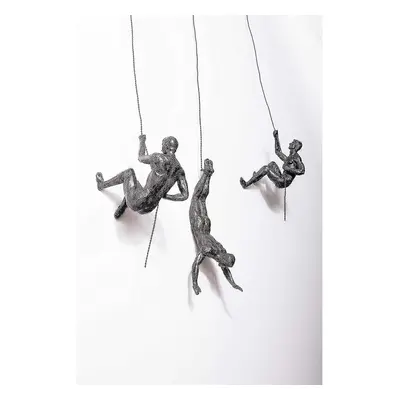 3x Bronze Climbing Abseiling Men Trio Hanging Ornament Figures Climbing Men Wall-hanging Figurin