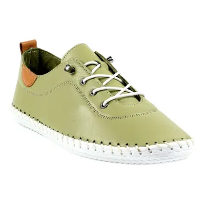 (4 UK, Khaki Green) Lunar Womens/Ladies St Ives Leather Plimsolls