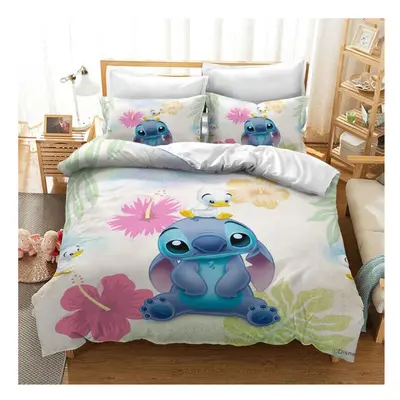 (Flower, EU-King(3pcs):240x220cm) Lilo & Stitch Bedding Set Kids 3D Stitch Duvet Cover Pillowcas