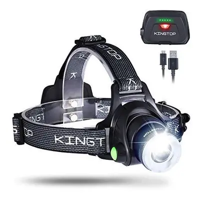 Kingtop Waterproof USB Rechargeable LED Zoomable Head Light Torch Lamp with Internal Lithium Bat