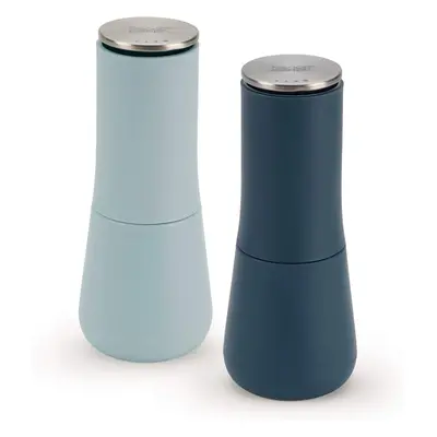 (Blue, Pair) Editions Non-Spill Salt and Pepper Mill Set Refillable with Ceramic Grinding, Blue