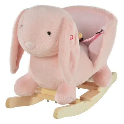 Kids Children Rocking Horse Plush Ride On Rabbit Seat w/Sound Wood Base Seat Safety Belt Toddler