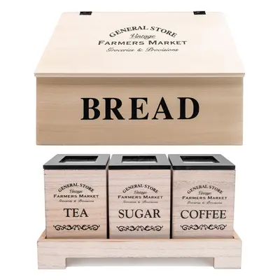 Farmhouse Tea Coffee Sugar Jars + Bread Bin Storage Box Bundle