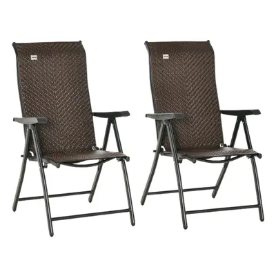 Outsunny Set of Outdoor Rattan Folding Chair Set w/ Adjustable Backrest Brown