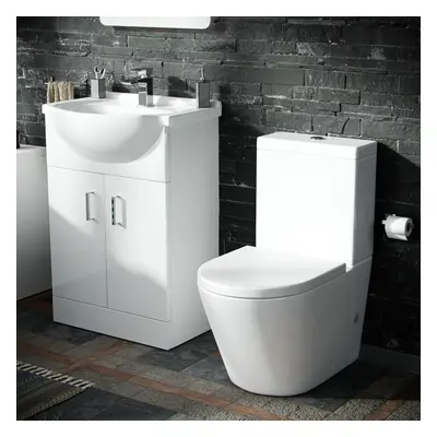 Dyon 550mm Floorstanding Vanity Basin Unit Close Coupled WC Rimless Toilet White