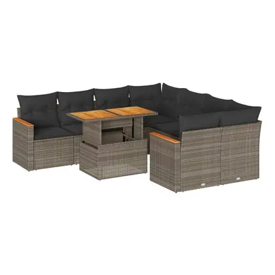 (grey) vidaXL Piece Garden Sofa Set with Cushions Grey Poly Rattan Acacia