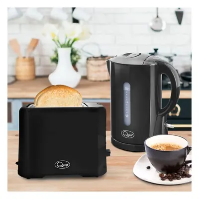 (Black) Quest Modern Kettle & Toaster Sets / 1.7L Kettle & Slice Toaster