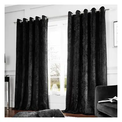 Crushed Velvet Eyelet Curtains Black 90" x 90"