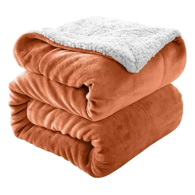 (Rust/Orange, 230x270 cm) Soft Sherpa Blankets Fleece Throw Bed Sofa Travel