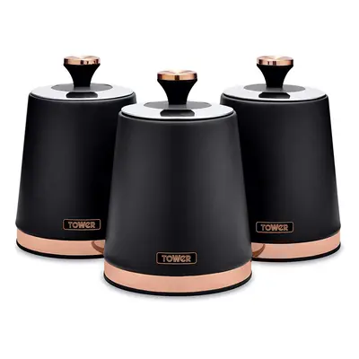 Tower T826131BLK Cavaletto Set of Storage Canisters, Black/Rose Gold