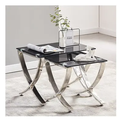 Vienna Black Glass Nest Of Tables With Angular Stainless Legs