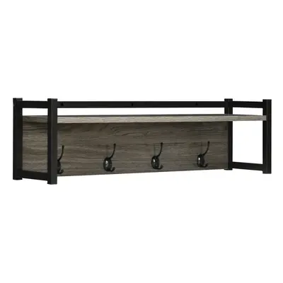 HOMCOM Rustic Wall-Mounted Coat Rack Floating Shelf with Hooks for Entryway