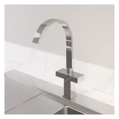 Modern Mono Kitchen Mixer Tap Square Swivel Spout Twin Controls Chrome Faucet