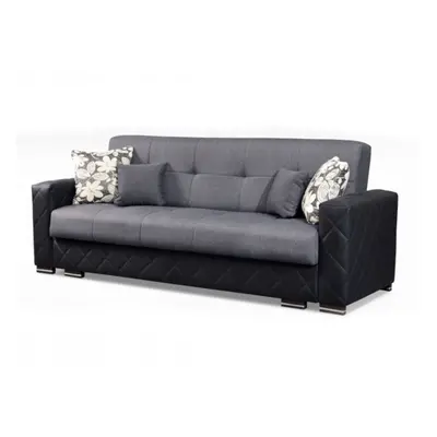 (Grey Black, Seater) Munich Ottoman Storage 3+2 Seater Fabric Sofa Set