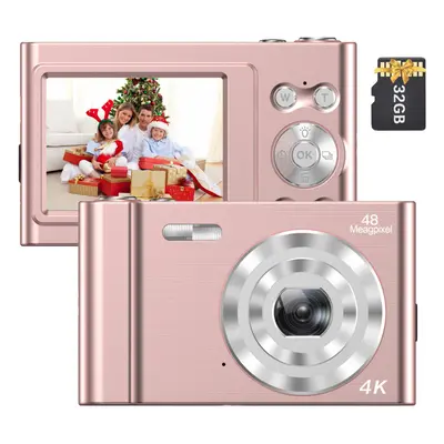 (Pink) 4K Digital Camera Video Camcorder 48MP 2.4 Inch IPS Screen Auto Focus 16X Digital Zoom An