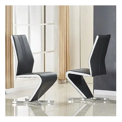 Gia Black And White Faux Leather Dining Chairs In Pair