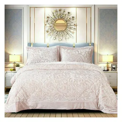 (Pink, Super-King) 3PCs Luxury Teddy Fleece Quilted Modern Bedspread