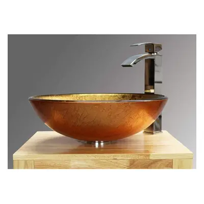 ( Gold Glass Basin) BELOFAY Modern Glass Design Bathroom Counter Top Wash Basin Sink, Glass Bowl