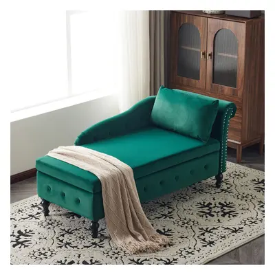 (Green with Right Armrest ) Velvet Chaise Lounge Sofa with Storage for Bedroom