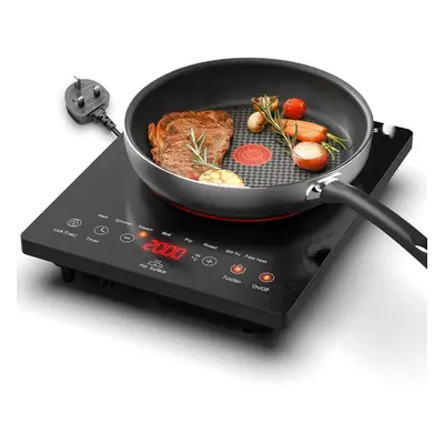 (30cm Single) 2000W Plug in Electric Hob Single Zone, 30cm Cooktops for Hot Pot with Power Level