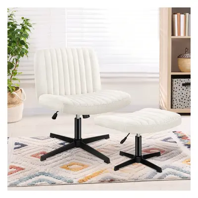 (Boucle - White) ELFORDSON Office Chair Computer Executive Cross Legged Accent Seat Work Ottoman