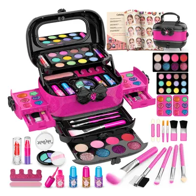 58pcs Kids Real Makeup Sets for Girls, Safe Washable Children Pretend Dress Up Toys Make Up Star