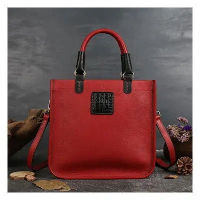 (red) Johnature Genuine Leather Luxury Handbags Women Bags Designer Vintage Natural Cowhide Casu