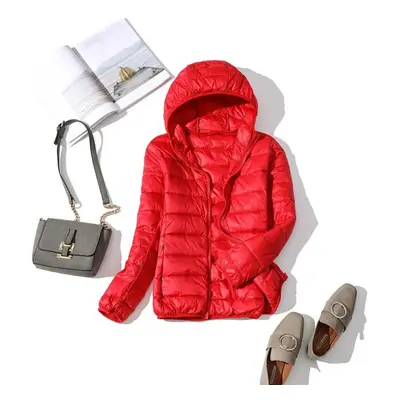 (red, XXXXXL) Ultra-light Plus Size Thin Down Jacket Women Autumn Winter Slim Short Hooded Warm 