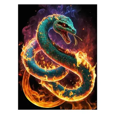 (white, Square drill 55x70cm) Diy 5d Diamond Painting Flaming Animals Snake And Leopard Full Squ