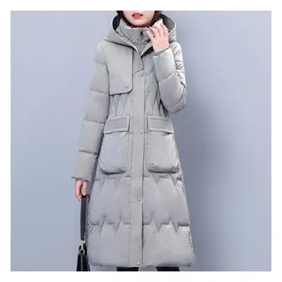 (beige, 2XL) Plus Size Woman Winter Long Coat Hooded New High Quality Thick Warm Padded Jackets 