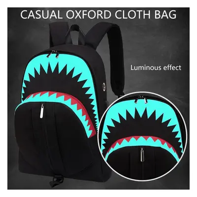 (CHINA) Shark Mouth School Backpack - Usb Charging Night Luminous Laptop Rucksack Bag