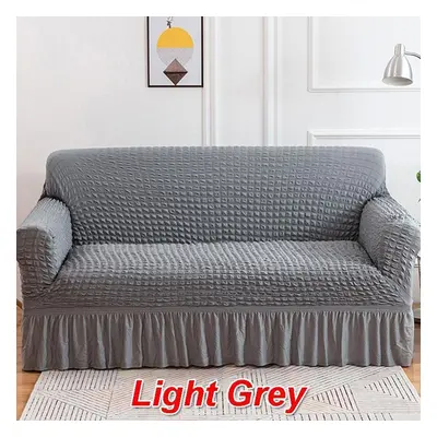 (grey, Four persons 235-300cm) Ruffled Seersucker Sofa Cover For Living Room Thick Elastic Solid