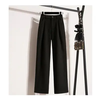 (black, 4XL) Dimanaf Plus Size New Long Pants Women Elastic Loose Thick Vintage Solid High Waist