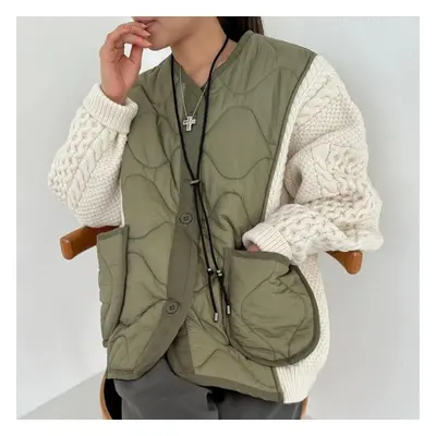 (green, One Size) Dimanaf Winter Women Sweaters Patchwork Wadded Buttons Coat Knitting Jacket Fa