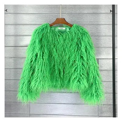 (dark green, 3XL) Color Women&apos;s Fur Coat Colorful Fluffy Pink Lamb Fur Faux Fur Coat Sheeps