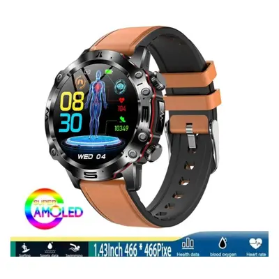 (brown, Leather strap) Smart Watch Men Blood Pressure Blood Oxygen Ecg+ppg Bluetooth Call Sports